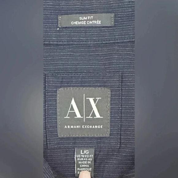 A|X Armani Exchange Slim Fit Chemise Cintree Blue Striped Long Sleeve Sz L - Picture 6 of 6